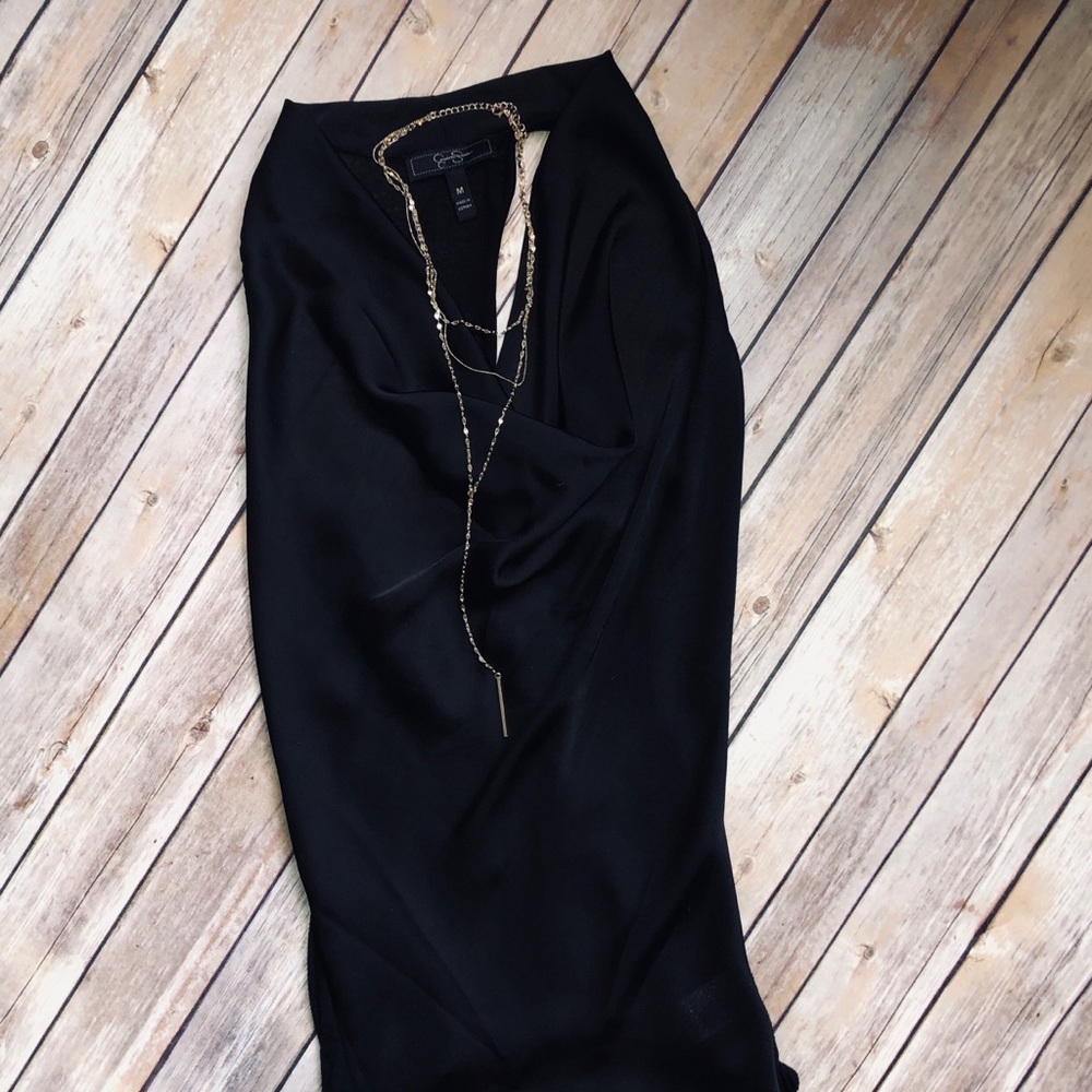 Black cowl neck satin front tank